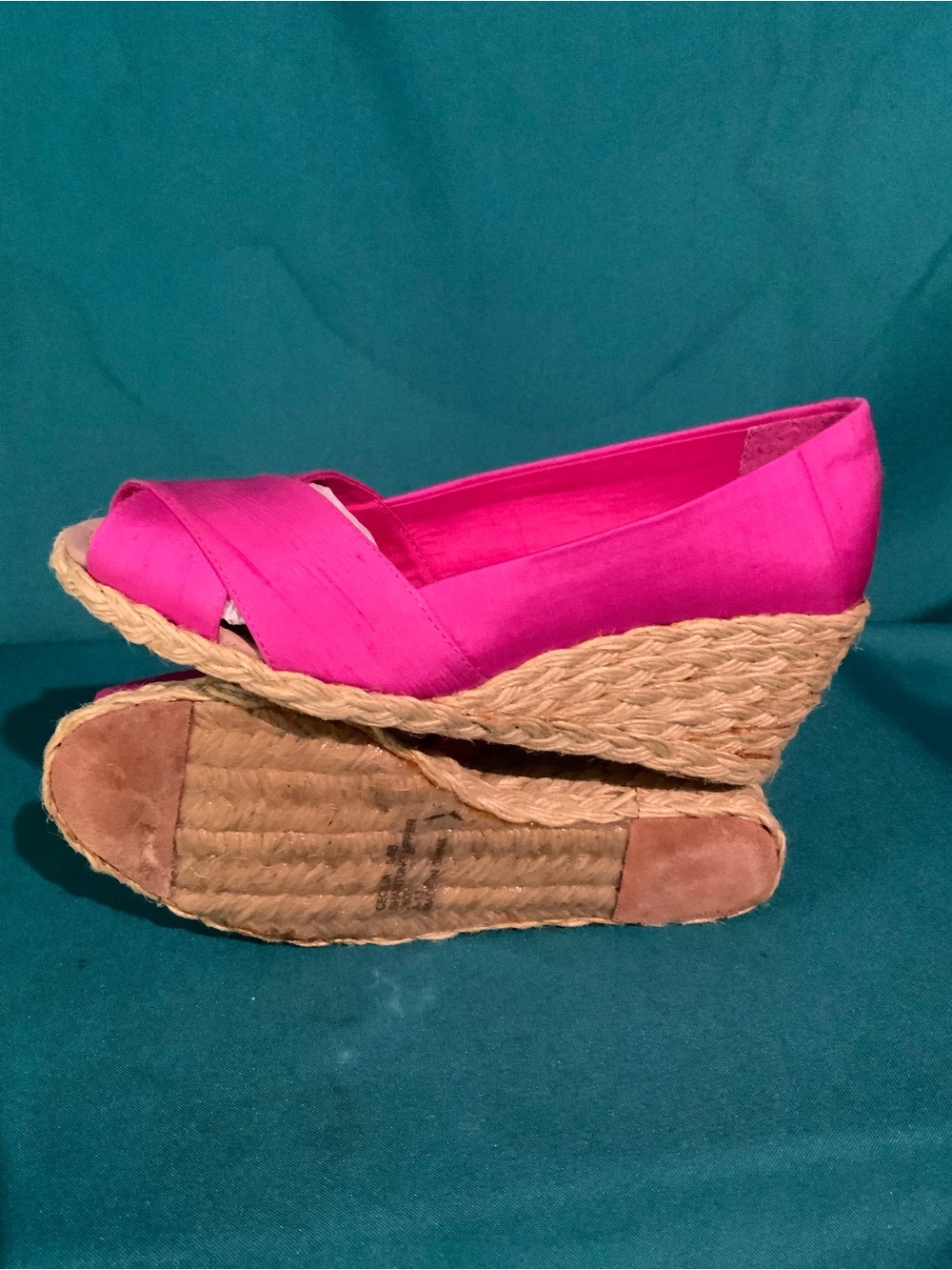 Lauren Ralph Lauren ‘Cecilia’ Fuchsia Wedge Espadrilles w/Silk Crisscross Upper